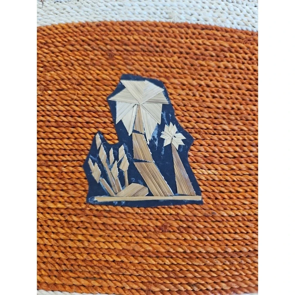 Vintage Boho Handmade Straw Woven Placemats Mexico Burnt Orange Decor